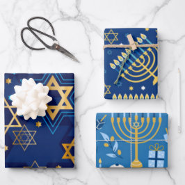 Happy Hanukkah Menorah Jewish Star Candles Inpakpapier Vel