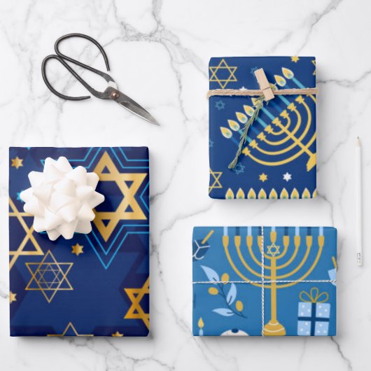 Happy Hanukkah Menorah Jewish Star Candles Inpakpapier Vel (Voorkant)