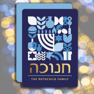 Happy Hanukkah Menorah Jewish Stars Dreidel Feestdagenkaart