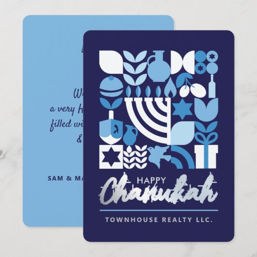 Happy Hanukkah Menorah Jewish Stars Dreidel Holid Feestdagenkaart (Voorkant / Achterkant)