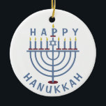 Happy Hanukkah Menorah Keramisch Ornament<br><div class="desc">Deze  dubbelzijdige versieringen hebben een menorah en de woorden "Happy Hanukkah". Bekijk hier de uitnodigingen van de overeenkomende partij: https://www.zazzle.com/hanukkah_party_funny_whole_latke_fun_invitation-256781977102628379</div>