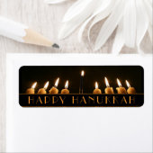 Happy Hanukkah Menorah Light Nine Burning Candles Etiket (Insitu)