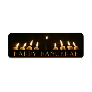 Happy Hanukkah Menorah Light Nine Burning Candles Etiket