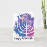 Happy Hanukkah, Menorah, Modern Art-Inspired Feestdagen Kaart<br><div class="desc">Modern art-inspired menorah illustreert: "Happy Hanukkah".</div>