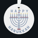 Happy Hanukkah Menorah Ornament<br><div class="desc">Deze  dubbelzijdige versieringen hebben een menorah en de woorden "Happy Hanukkah". Bekijk hier de uitnodigingen van de overeenkomende partij: https://www.zazzle.com/hanukkah_party_funny_whole_latke_fun_invitation-256781977102628379</div>