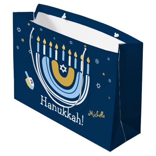 Happy Hanukkah Menorah Rainbow Groot Cadeauzakje (Achterkant Gekanteld)
