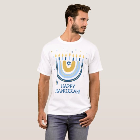 Happy Hanukkah Menorah Rainbow T-Shirt (Voorkant volledig)