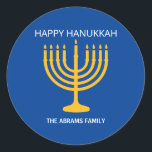 Happy Hanukkah Menorah Ronde Sticker<br><div class="desc">Happy Hanukkah Menorah Classic Round Sticker</div>