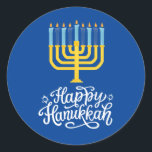 Happy Hanukkah Menorah Ronde Sticker<br><div class="desc">Gelukkige Chanoeka Menorah Classic ronde Sticker. Kies de grootte van de sticker in het optiemenu.</div>