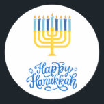 Happy Hanukkah Menorah Ronde Sticker<br><div class="desc">Gelukkige Chanoeka Menorah Classic ronde Sticker. Kies de grootte van de sticker in het optiemenu.</div>