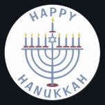 Happy Hanukkah Menorah Ronde Sticker<br><div class="desc">Deze  stickers hebben een menorah en de woorden "Happy Hanukkah". Bekijk hier de uitnodigingen van de overeenkomende partij: https://www.zazzle.com/hanukkah_party_funny_whole_latke_fun_invitation-256781977102628379</div>