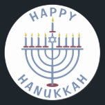 Happy Hanukkah Menorah Ronde Sticker<br><div class="desc">Deze  stickers hebben een menora met de woorden "Happy Chanoeka." Bekijk hier de uitnodigingen voor matching party: https://www.zazzle.com/hanukkah_party_funny_whole_latke_fun_invitation-256781977102628379</div>