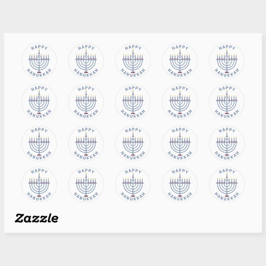 Happy Hanukkah Menorah Ronde Sticker (Vel)