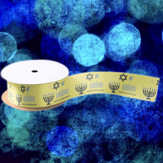 Happy Hanukkah Menorah Satin Ribbon Satijnen Lint