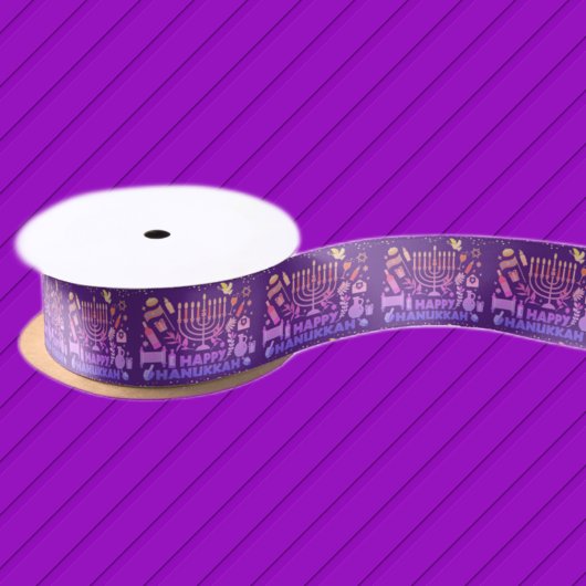 Happy Hanukkah Menorah Satin Ribbon Satijnen Lint