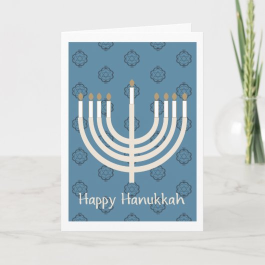 Happy Hanukkah Menorah/Star van David patroon 2 Feestdagen Kaart (Voorkant)
