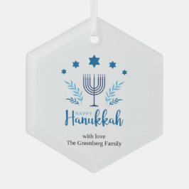 Happy Hanukkah Menorah Stars Festive Glas Ornament