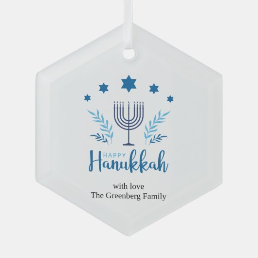 Happy Hanukkah Menorah Stars Festive Glas Ornament (Voorkant)