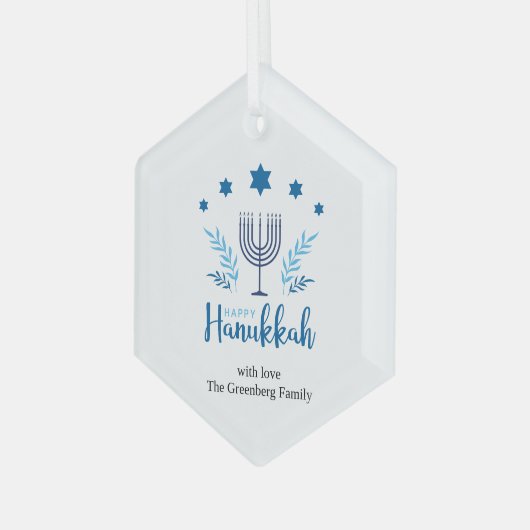 Happy Hanukkah Menorah Stars Festive Glas Ornament (Voorkant links)