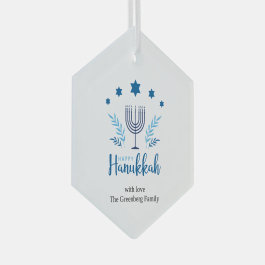 Happy Hanukkah Menorah Stars Festive Glas Ornament (Voorkant Rechts)