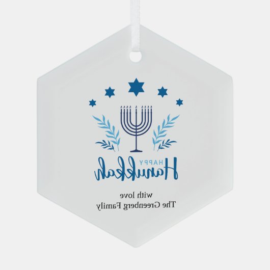 Happy Hanukkah Menorah Stars Festive Glas Ornament (Achterkant)