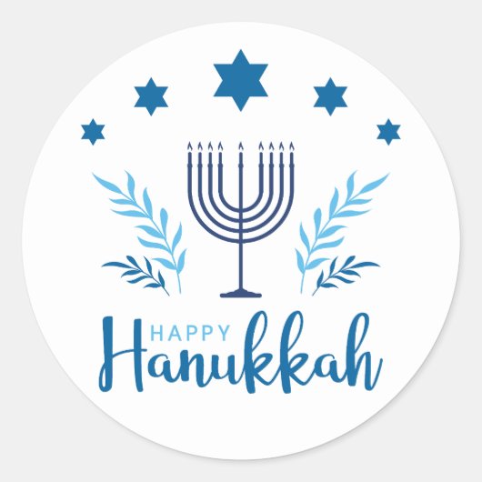 Happy Hanukkah Menorah Stars Ronde Sticker (Voorkant)