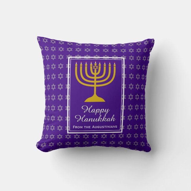 HAPPY HANUKKAH | Menorah | Ster van David | PAARS Kussen (Voorkant)
