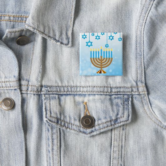 Happy Hanukkah Menorah Vierkante Button 5,1 Cm (In situ)