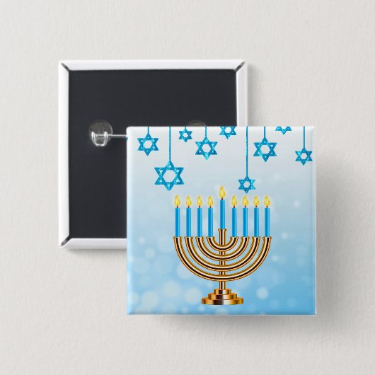 Happy Hanukkah Menorah Vierkante Button 5,1 Cm (Voorkant /achterkant)