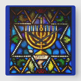 HAPPY HANUKKAH MENORAH VIERKANTE KLOK