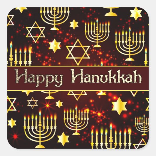 Happy Hanukkah Menorah Vierkante Sticker (Voorkant)