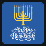Happy Hanukkah Menorah Vierkante Sticker<br><div class="desc">Gelukkige Chanoeka Menorah Square Sticker. Kies de grootte van de sticker in het optiemenu.</div>