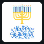 Happy Hanukkah Menorah Vierkante Sticker<br><div class="desc">Gelukkige Chanoeka Menorah Square Sticker. Kies de grootte van de sticker in het optiemenu.</div>