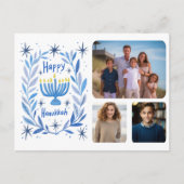 Happy Hanukkah Menorah Watercolor CUSTOM 3 Photo Feestdagenkaart (Voorkant)