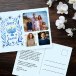 Happy Hanukkah Menorah Waterverf CUSTOM 3 foto's Feestdagenkaart<br><div class="desc">Zoete tekening om iemand gelukkig te wensen hanukkah! Klik op "personaliseren" om uw eigen foto's toe te voegen aan de voorkant en tekst aan de achterkant. Ook beschikbaar als wenskaart of digitale download om direct te verzenden via e-mail of sms. Check mijn shop voor meer of laat me weten of...</div>