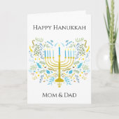 Happy Hanukkah Menorah with Flowers Mom & Dad Kaart (Voorkant)