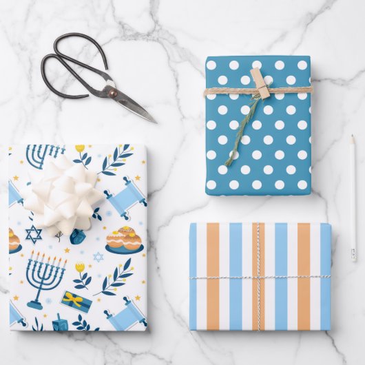 Happy Hanukkah Menorah Wrapping Paper Set van 3 (Voorkant)