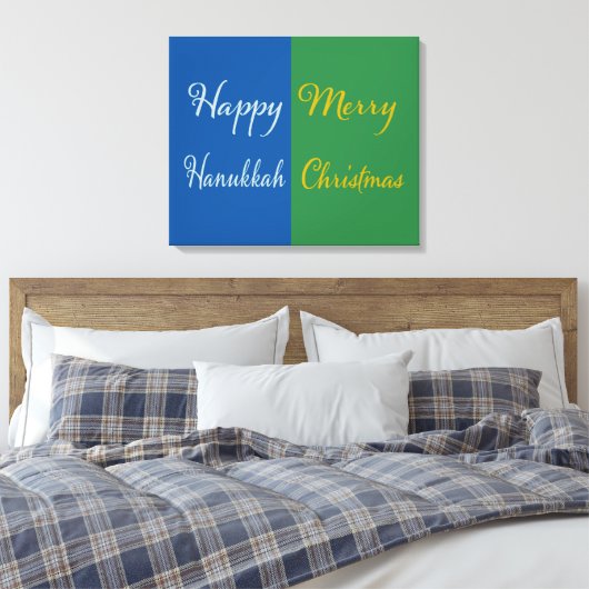 Happy Hanukkah Merry Christmas Dual Holiday Canvas Afdruk (Insitu (Slaapkamer))
