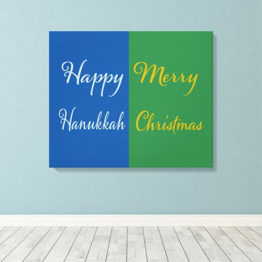 Happy Hanukkah Merry Christmas Dual Holiday Canvas Afdruk (Insitu (Houten vloer))