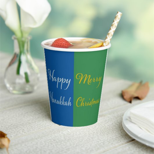 Happy Hanukkah Merry Christmas Dual Holiday Design Papieren Bekers (Insitu)