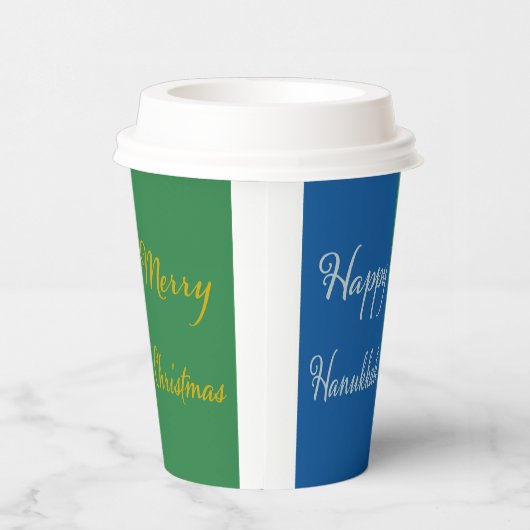 Happy Hanukkah Merry Christmas Dual Holiday Design Papieren Bekers (Rechts)