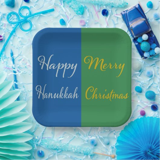 Happy Hanukkah Merry Christmas Dual Holiday Design Papieren Bordje (Feest)