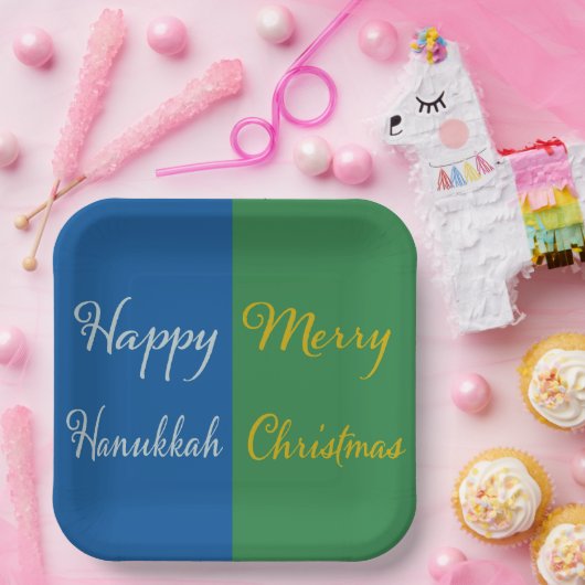 Happy Hanukkah Merry Christmas Dual Holiday Design Papieren Bordje (Feest)