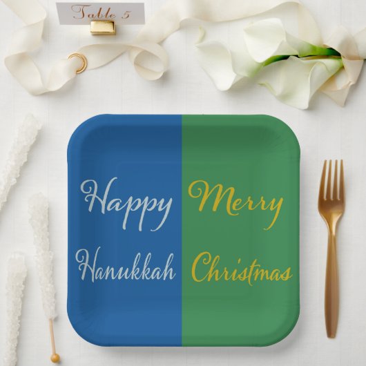 Happy Hanukkah Merry Christmas Dual Holiday Design Papieren Bordje (Huwelijk)