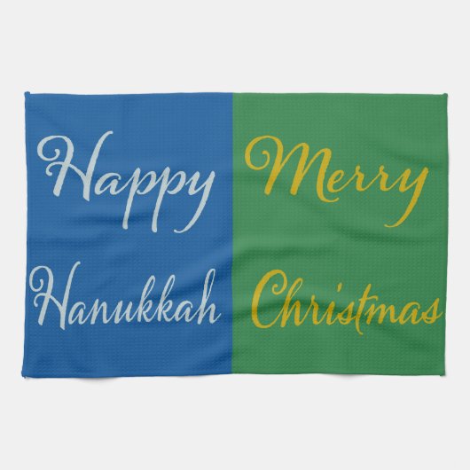 Happy Hanukkah Merry Christmas Dual Holiday Design Theedoek (Horizontaal)