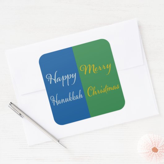 Happy Hanukkah Merry Christmas Dual Holiday Design Vierkante Sticker (Envelop)
