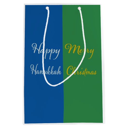 Happy Hanukkah Merry Christmas Dual Holiday  Medium Cadeauzakje (Voorkant)