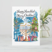 Happy Hanukkah Merry Christmas Kaart (Staand voorkant)