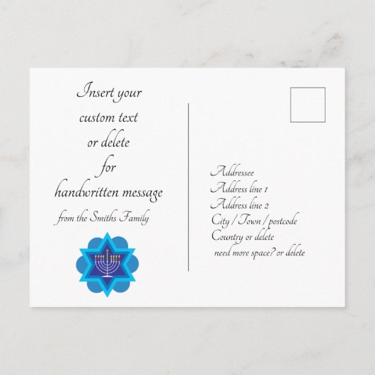 🕎 Happy Hanukkah, met Menorah, aanpasbaar Briefkaart (Achterkant)