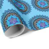 Happy Hanukkah met menorah blue Wrapping Paper Cadeaupapier (Rol Hoek)